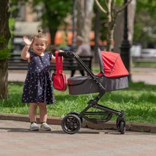 Коляска для куклы Carrello Magia 9636 Rose red с сумочкой, 3 в 1, малиновая фото 44