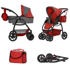 Коляска для куклы Carrello Avanti 9662 Red с сумочкой, 2 в 1, красная купить