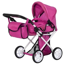 Коляска для куклы Carrello Unico 9346 Hot Pink с сумочкой, малиновая