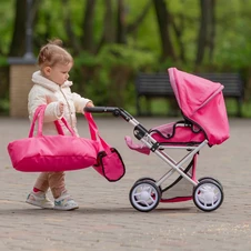 Коляска для куклы Carrello Unico 9346 Hot Pink с сумочкой, малиновая фото 33