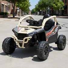 Детский электромобиль JS 330 EBLR-13 (24V) багги бежевый, мягкое сиденье, Kawasaki