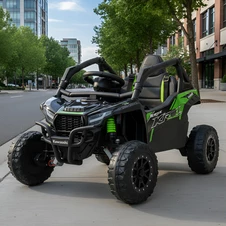 Детский электромобиль JS 330 EBLR-2-5 (24V) багги черно-зеленый, мягкое сиденье, Kawasaki
