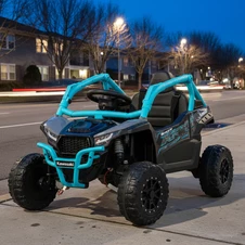 Детский электромобиль JS 330 EBLR-2-4 (24V) багги черно-синий, мягкое сиденье, Kawasaki