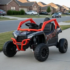 Детский электромобиль JS 330 EBLR-2-3 (24V) багги черно-красный, мягкое сиденье, Kawasaki