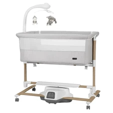 Детская кроватка - качалка Carrello Bloom CRL-10304 Silk Beige Wooden серо-бежевая, откидной бортик