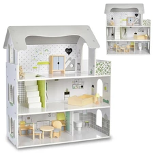 Деревянный кукольный домик MD 1669 трехэтажный с мебелью