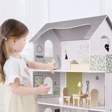 Деревянный кукольный домик MD 1669 трехэтажный с мебелью купить