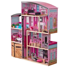 Деревянный кукольный домик MD 1430 четырехэтажный с мебелью