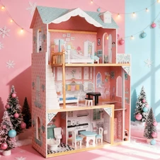 Деревянный кукольный домик MD 1429 трехэтажный с мебелью