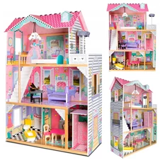 Деревянный кукольный домик MD 1428 трехэтажный с мебелью