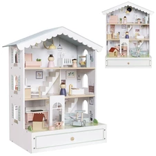 Деревянный кукольный домик MD 1427 трехэтажный с мебелью