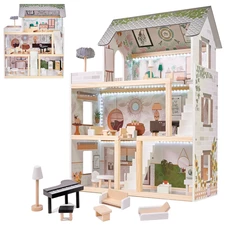 Деревянный кукольный домик MD 1426 трехэтажный с мебелью