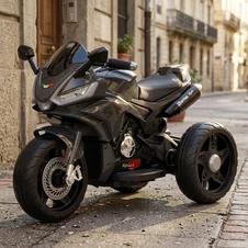 Детский мотоцикл M 6267EL-11 серый на аккумуляторе с кожаным сиденьем