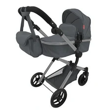Коляска для куклы Carrello Alfa 9707 Grey серая 2 в 1 с сумочкой