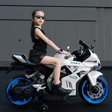 Детский мотоцикл M 6358EL-6 желтый с мягкими EVA колесами фото 14