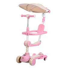 Детский самокат iTrike JR3-168-5-P розовый с солнцезащитным козырьком