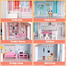 Кукольный домик MD 0249 деревянная игрушка 3 этажа фото 55