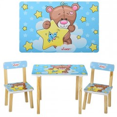 Купить Детский столик 501-8 деревянный, со стульчиками, голубой мишка