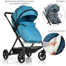 Коляска детская M 3895-12 универсальная, трансформер, бирюзовая фото 11