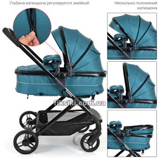 Коляска детская M 3895-12 универсальная, трансформер, бирюзовая фото 44