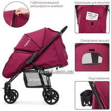 Прогулочная коляска M 3409L FAVORIT Burgundy Red, бордовая фото 11