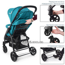 Коляска детская M 3409L FAVORIT Lagoon прогулочная, бирюзовая фото 33